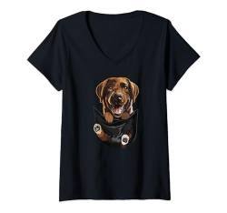 Damen Lustiger brauner Labrador in Pocket Retriever Chocolate Lab Mom T-Shirt mit V-Ausschnitt von Raf THE ARTIST Designs