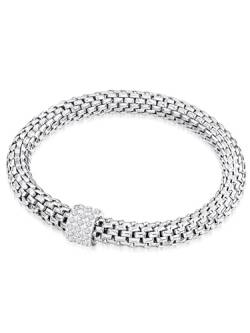 Rafaela Donata Damen-Gliederarmband silber Edelstahl Glas weiß - Edelstahlarmband mit Steinchen Armband ohne Verschluss Armband elastisch von Rafaela Donata