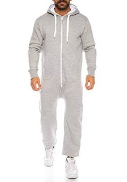 Raff & Taff Herren Jumpsuit Overall Trainingsanzug Fitnessbekleidung Onesie Ganzkörperanzug Basic und Schlicht (Hellgrau, L) von Raff&Taff