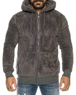 Raff &Taff Herren Kapuzenjacke Teddy Fleece Plüschjacke mit Kapuze Casuale Zip Hoodie Cardigan mit Kangrootaschen Kuschelig Weich (Anthrazit, 4XL~56/58) von Raff&Taff