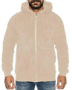 Raff &Taff Herren Kapuzenjacke Teddy Fleece Plüschjacke mit Kapuze Casuale Zip Hoodie Cardigan mit Kangrootaschen Kuschelig Weich (Beige, 5XL) von Raff&Taff