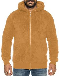 Raff &Taff Herren Kapuzenjacke Teddy Fleece Plüschjacke mit Kapuze Casuale Zip Hoodie Cardigan mit Kangrootaschen Kuschelig Weich (Camel, L) von Raff&Taff