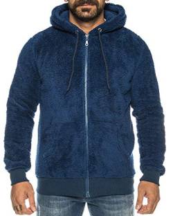 Raff &Taff Herren Kapuzenjacke Teddy Fleece Plüschjacke mit Kapuze Casuale Zip Hoodie Cardigan mit Kangrootaschen Kuschelig Weich (Nevi, M~46/48) von Raff&Taff