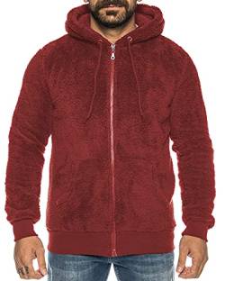 Raff &Taff Herren Kapuzenjacke Teddy Fleece Plüschjacke mit Kapuze Casuale Zip Hoodie Cardigan mit Kangrootaschen Kuschelig Weich (RT2913-Weinrot, XL) von Raff&Taff