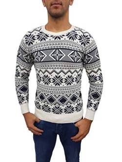 Raff&Taff Herren Strickpullover Sweater Hoodie Wollpullover | M - 5XL | Norweger Island Pullover Weihnachten Winter (Weiss(H2430), XL) von Raff&Taff