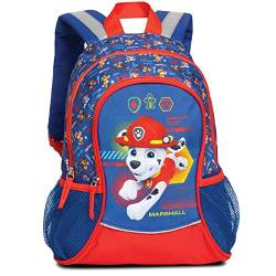 Paw Patrol Kinder Jungen Mädchen Rucksack Kinderrucksack mit tollem Marshall Motiv (669) mit Hauptfach und Nebenfach Getränkenetz, 35 x 27 x 15 cm, blau/rot von Ragusa-Trade