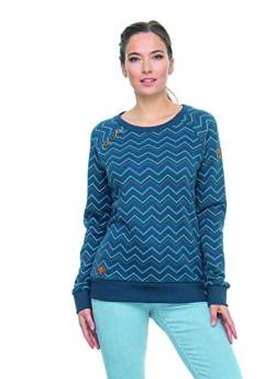 Ragwear DARIA Zig ZAG Damen,Sweatshirt,Pullover,Rundausschnitt,vegan,Knopfleiste,Muster,Denim Blue,S von Ragwear