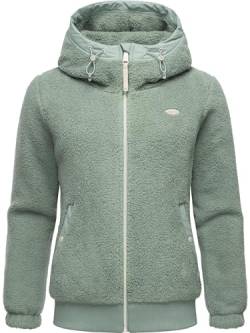 Ragwear Damen Fleecejacke Kurze Teddyfleece-Jacke warm mit Kapuze Cousy Short Dusty Green Gr. 5XL von Ragwear