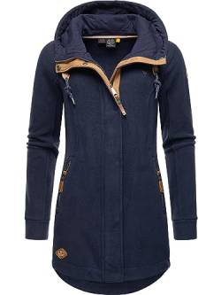 Ragwear Damen Leichter Fleece-Übergangsmantel lang windabweisend mit Kapuze Letti Fleece Navy Gr. 4XL von Ragwear