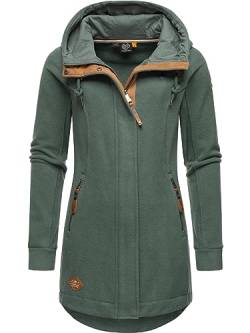 Ragwear Damen Leichter Fleece-Übergangsmantel lang windabweisend mit Kapuze Letti Fleece Pine Green Gr. XS von Ragwear