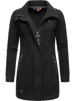 Ragwear Damen Leichter Fleece-Übergangsmantel lang windabweisend mit hohem Kragen Letrice Fleece Black Gr. L von Ragwear