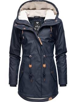 Ragwear Damen Übergangsjacke Langer Regenmantel wasserdicht leicht gefüttert mit Kapuze Monadis Rainy Intl. Navy22 Gr. M von Ragwear