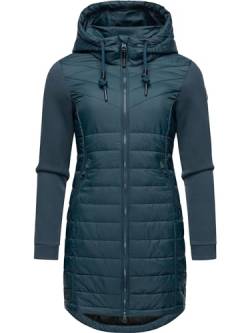 Ragwear Damen Übergangsjacke Leichter Steppmantel lang mit Kapuze und weichen Ärmeln Lucinda Long Petrol24 Gr. S von Ragwear