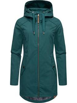 Ragwear Damen Übergangsjacke leichte Jacke lang mit Kapuze Mondda Dark Green Gr. M von Ragwear