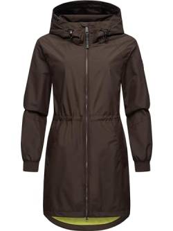 Ragwear Damen Übergangsjacke leichte Jacke lang wasserdicht mit Kapuze und Mesh-Innenfutter Bronja II Dark Brown Gr. 6XL von Ragwear