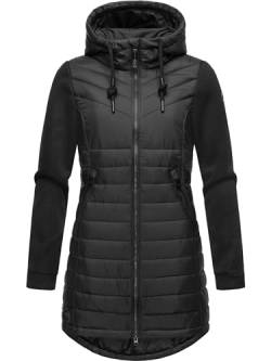 Ragwear Damen Übergangsjacke leichte lang Steppjacke mit weichen Ärmeln und Kapuze Sandrra Long Black Gr. S von Ragwear