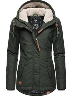 Ragwear Damen Winterjacke Warmer Kurzmantel mit Kapuze Monade Dark Olive022 Gr. XL von Ragwear