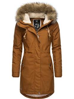 Ragwear Damen Wintermantel Warmer Parka lang mit abnehmbarem Kunstfell Tawny Cinnamon22 Gr. L von Ragwear