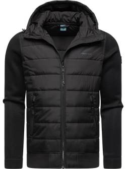 Ragwear Herren Übergangsjacke leichte Hybrid-Jacke mit Rippstrick-Ärmeln und Kapuze Hallmar Hood Black Gr. L von Ragwear