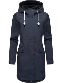 Ragwear Lange Damen Übergangsjacke wasserdichter (Wassersäule: 11.000mm) und atmungsaktiver Softshellmantel mit Kapuze Tinsley Shell YOUMODO Navy Gr. L von Ragwear