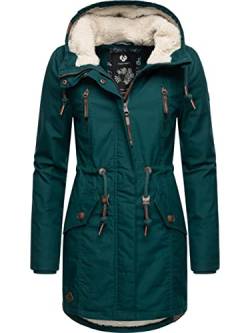 Ragwear Warmer Damen Winterparka lang mit Teddyfell-Kapuze Elsie Dark Green22 Gr. S von Ragwear