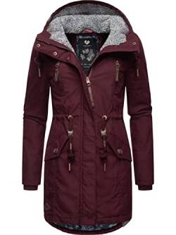 Ragwear Warmer Damen Winterparka lang mit Teddyfell-Kapuze Elsie Wine Red022 Gr. S von Ragwear