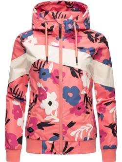 Ragwear leichte Damen Übergangsjacke kurz Bomberjacke mit Allover-Print und Kapuze Nuggie Block Flower Coral Gr. L von Ragwear