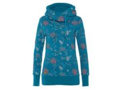 Sweater RAGWEAR "GRIPY FLOWERS O" Gr. L (40), blau (blue) Damen Sweatshirts Hoodie mit floralem All Over-Druck von Ragwear