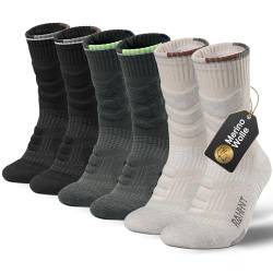 Rahhint 3 Paar Merino Wolle Wandersocken Anti-Blasen Trekking Socken Kompressionssocken Thermosocken Gepolstert Laufsocken Sportsocken für Herren, Damen & Kinder von Rahhint