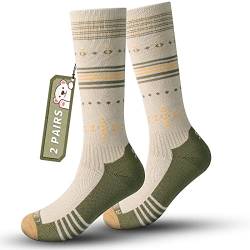 Skisocken Kinder Merinowolle Socken Jungen Mädchen, OTC Streifen Design Dick Gepolstert Knie Hoch Atmungsaktive Warme Compression Kinder Socken für Winter Outdoor-Sportarten 1Paar/2Paar von Rahhint