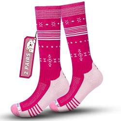 Skisocken Kinder Merinowolle Socken Jungen Mädchen, OTC Streifen Design Dick Gepolstert Knie Hoch Atmungsaktive Warme Compression Kinder Socken für Winter Outdoor-Sportarten 1Paar/2Paar von Rahhint