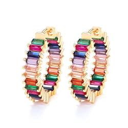 Creolen für Damen mit Steinen, Colors Hoop Earrings - Sterling Silber 18 Kt vergoldet oder rhodiniert und Zirkonia-Ohrringe Wasserfeste Schmuck von RaiOne