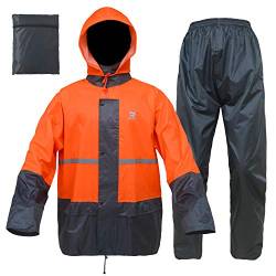 RainRider Regenanzüge für Herren und Damen, wasserdicht, leicht, Regenjacke mit Hose, Arbeitskleidung (XL, Orange/Grau) von RainRider