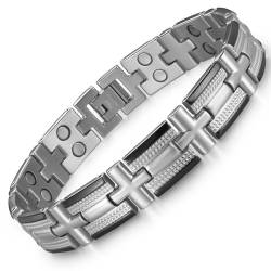 RainSo Herren Magnetarmband Edelstahl Twist Geflochtenes Musterarmband Zweireihiges Magnetisches Design Handarmband Verstellbare Geschenkbox (Schwarz Silber) von RainSo