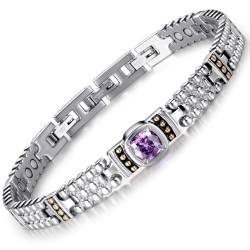 RainSo Magnetisches Damenarmband Rostfreier Stahl Lila Edelstein-Design 3500 Gauss Magnetisches Armband für Frauen mit Verstellbare Schnalle und Geschenkbox von RainSo