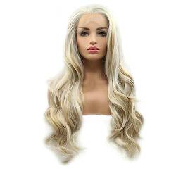 RainaHair Blonde Highlight Lace Front Wigs Mixed Blonde Ombre Body Wave Synthetic Hair Heat Resistant Fashion Woman (61 Zoll), Blonde / Lace Front Wig von RainaHair