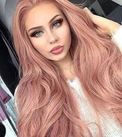 Rosa Lace-Front-Perücken für Frauen lang gewellt Roségold Ros synthetische Haarperücke Perücke 61 cm von RainaHair
