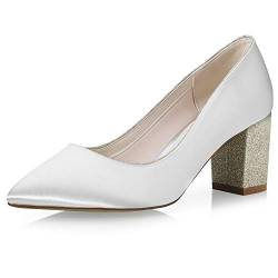 Rainbow Club Brautschuhe Bambie - Damen, Pumps, Ivory/Creme, Satin, Schlicht, Bequem gepolstert, Blockabsatz mit Glitzer, Damen Gr. 39 (UK 6,5) von Rainbow Club