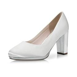 Rainbow Club Brautschuhe Clair - Damen, Pumps, Plateau, Ivory/Creme, Satin, Bequem Gepolstert, Hochzeitsschuhe, Silber Blockabsatz Gr. 40 (UK 7) von Rainbow Club