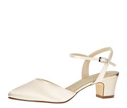 Rainbow Club Brautschuhe Emili - Pumps Sandale - Ivory Satin Blockabsatz - Gr 38.5 EU 5.5 UK von Rainbow Club