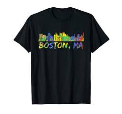 Boston, MA City Skyline Artwork Cute Colorful Boston Skyline T-Shirt von Rainbow Colors Art City Skyline Design Studio