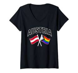 Damen Österreich & Rainbow Pride Flagge Proud Austrian T-Shirt mit V-Ausschnitt von Rainbow Nations LGBTQ+ Pride