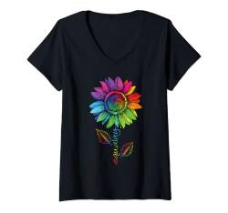 Damen LGBTQ Regenbogen Sonnenblume Gay Love Pride Gleichheit Blume T-Shirt mit V-Ausschnitt von Rainbow Pride Equality Homosexuell Gay CSD Outfits