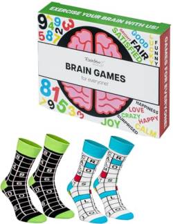 Rainbow Socks - Brain Games Socks - Damen Herren Brain Games Socken - Socken für Liebhaber von Kreuzworträtsel und Sudoku - Box mit Socken und Denkspielen - 2 Paar - Größen 36-40 von Rainbow Socks