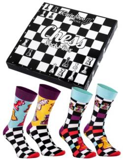 Rainbow Socks – Chess Socks Box – Ein Geschenk Für Einen Schachfan, Schachspieler – 2 Paar Schachsocken – Schachbrett Und Schachfiguren - Größe 36-40 von Rainbow Socks