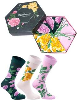 Rainbow Socks - Damen Blumen Socken Box Geschenk - 3 Paar - Weiße Rosen Lila Rosen Gelbe Blumen - Größen 41-46 von Rainbow Socks