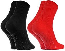 Rainbow Socks - Damen Herren Antirutsch Diabetiker Socken Ohne Gummibund ABS - 2 Paar - Rot Schwarz - Größen 44-46 von Rainbow Socks