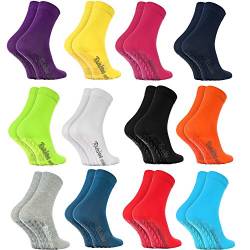 Rainbow Socks - Damen Herren Bunte Baumwolle Antirutsch Socken ABS - 12 Paar - Weiß Blau Blau Marine Schwarz Rot Lila Blau Orange Pink Grau Grün Gelb - Größen 36-38 von Rainbow Socks
