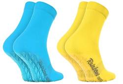 Rainbow Socks - Damen Herren Bunte Baumwolle Antirutsch Socken ABS - 2 Paar - Blau Gelb - Größen 39-41 von Rainbow Socks