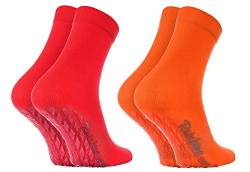 Rainbow Socks - Damen Herren Bunte Baumwolle Antirutsch Socken ABS - 2 Paar - Orange Rot - Größen 42-43 von Rainbow Socks